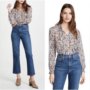 VERONICA BEARD Antonette White Floral Ruffled Silk Blouse, Size 4